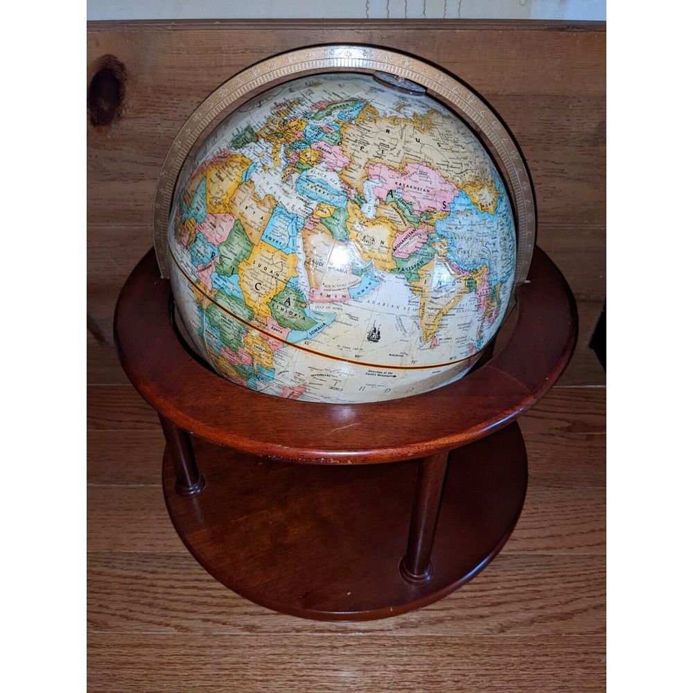 Vintage Replogle 12" Diameter Globe World‎ Classic Series on Wood Stand #101